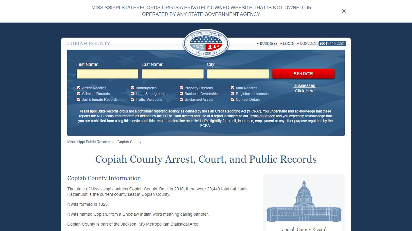 Copiah County Arrest, Court, and Public Records