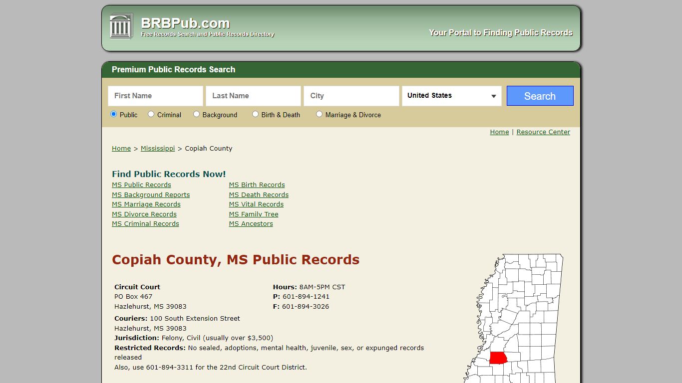Copiah County Public Records | Search Mississippi Government Databases